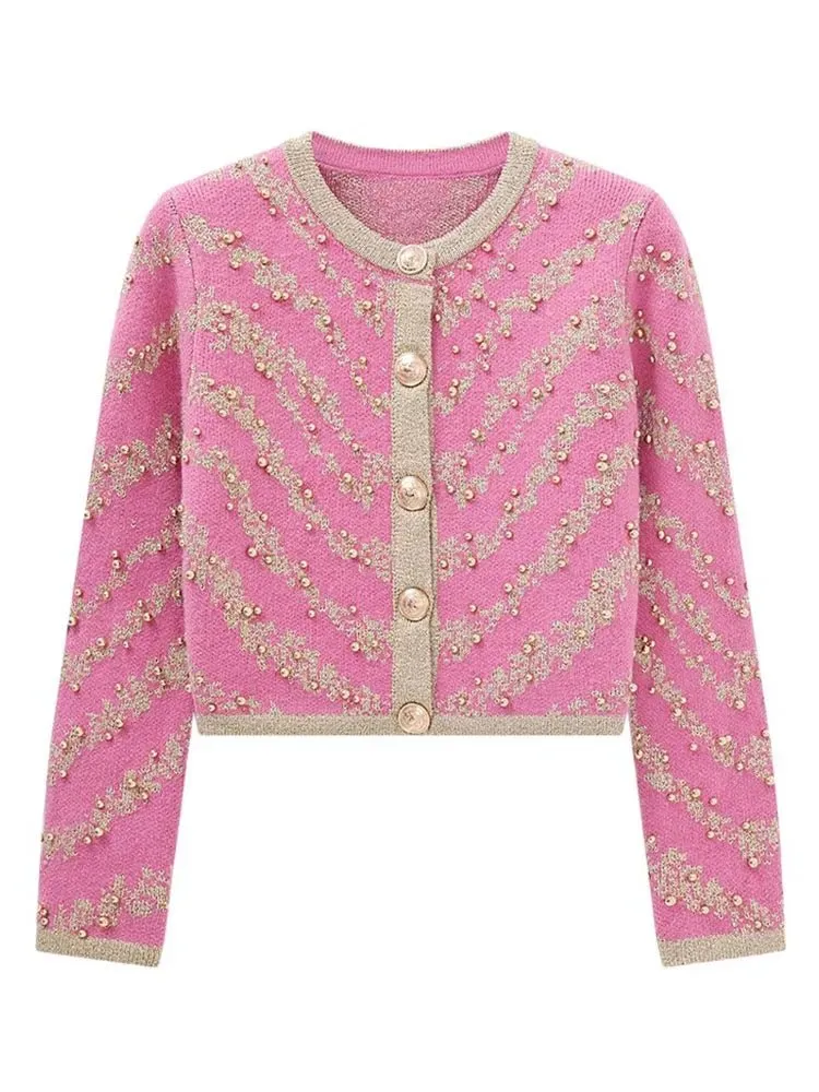 Pre Order:  Gold Beading Knit  Short Cardigan