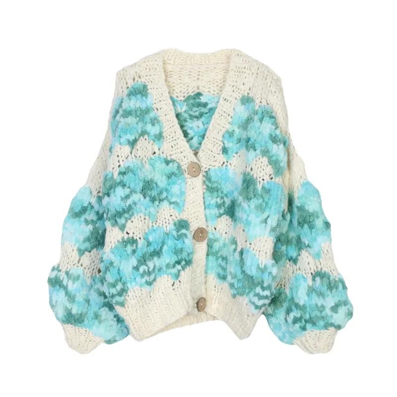 Pre Order: Gradient Color V-Neck Wool Knitted Cardigan