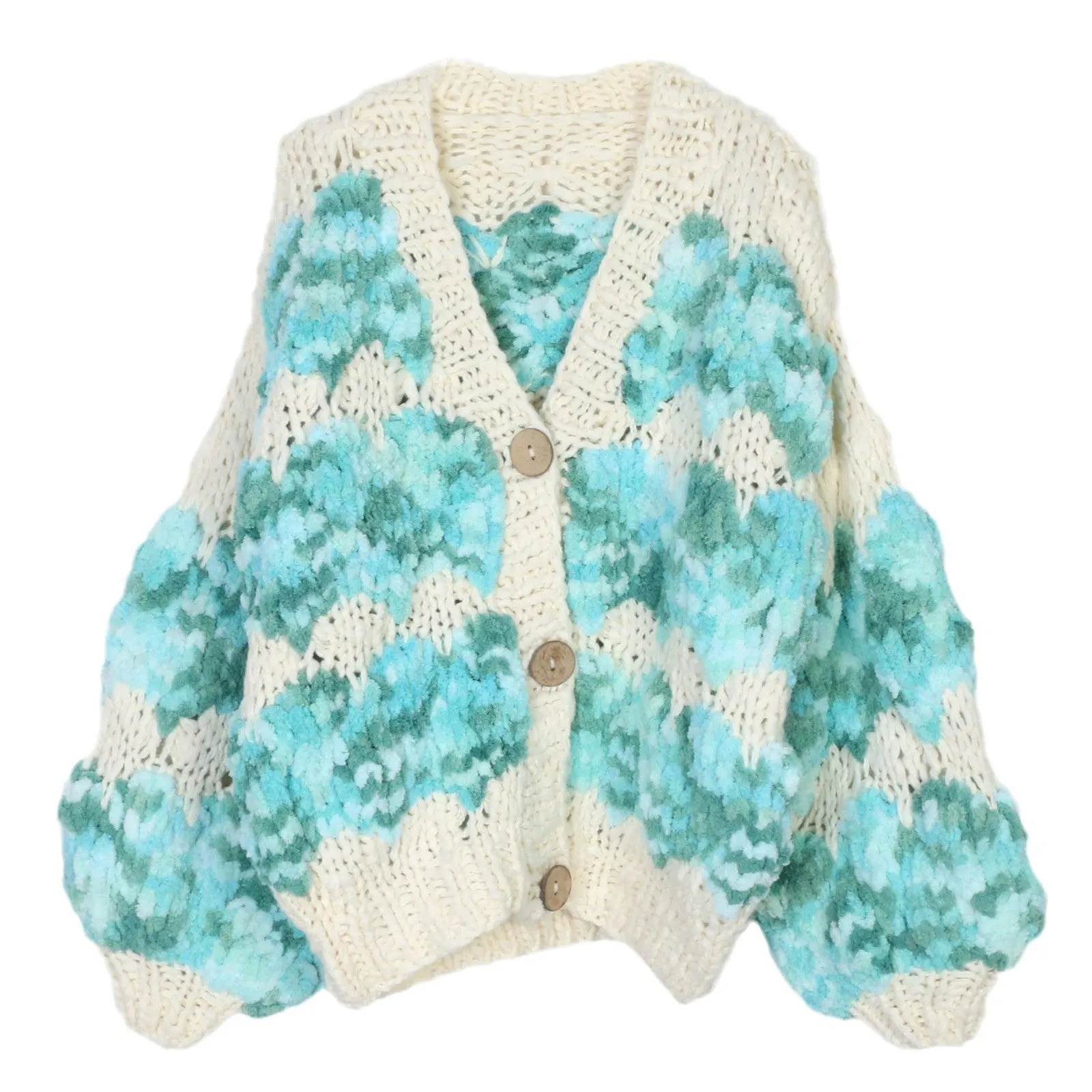 Pre Order: Gradient Color V-Neck Wool Knitted Cardigan