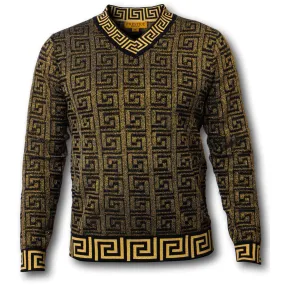 PRESTIGE GREEK KEY BLACK GOLD CARDIGAN SWEATER