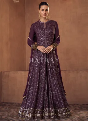 Purple Sequence Embroidery Jacket Style Traditional Anarkali Lehenga