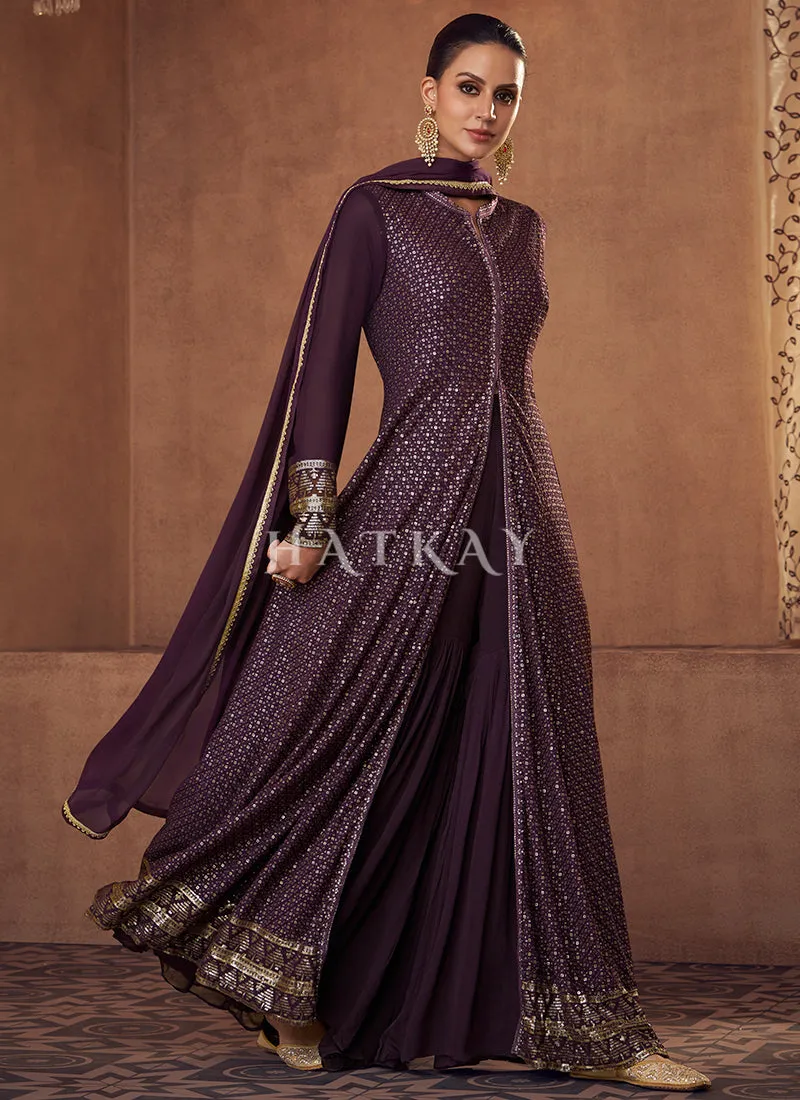 Purple Sequence Embroidery Jacket Style Traditional Anarkali Lehenga