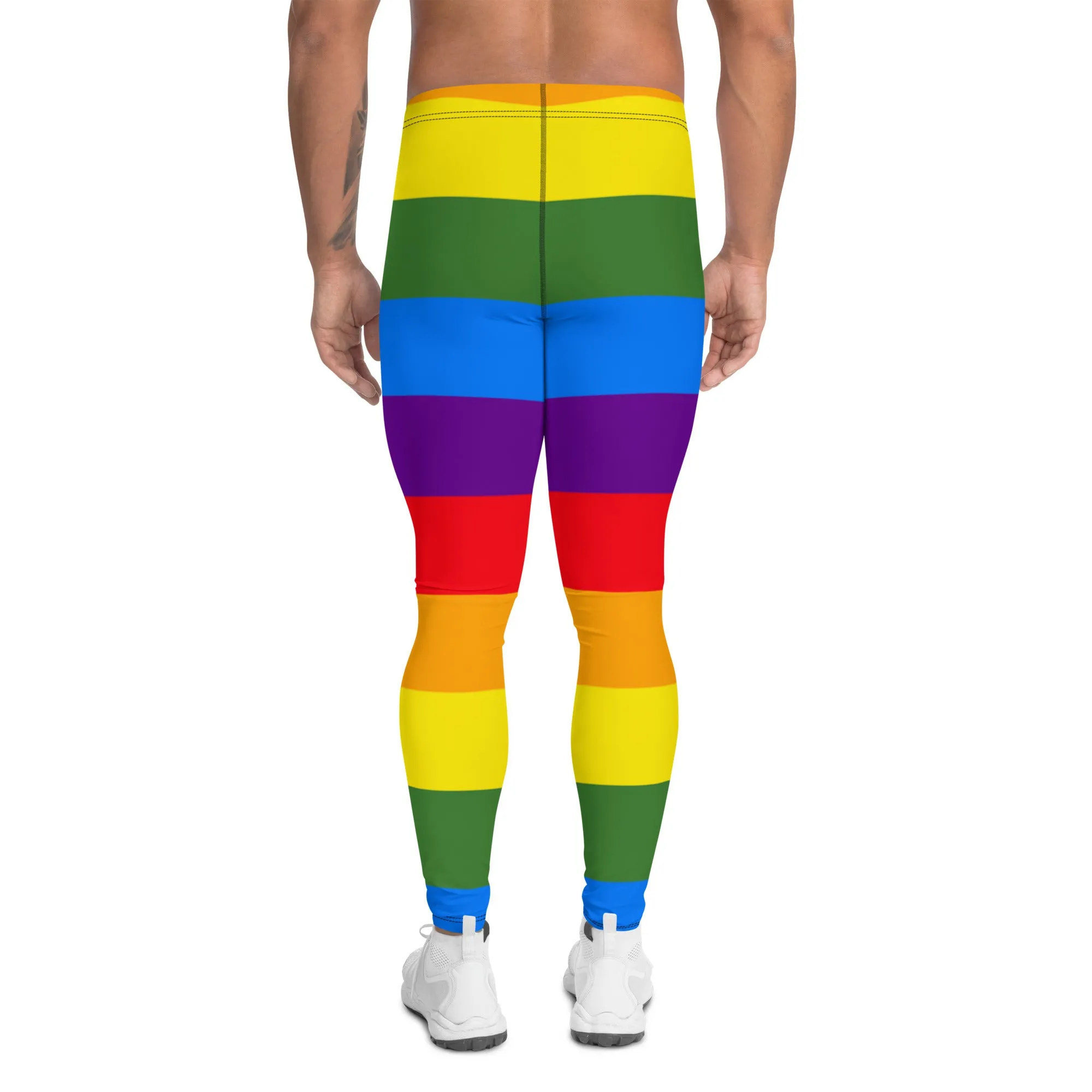 Rainbow Stripes Flag Meggings, Best Gay Pride Best Men's Leggings Pride Outfits-Made in USA/EU/MX