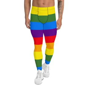 Rainbow Stripes Flag Meggings, Best Gay Pride Best Men's Leggings Pride Outfits-Made in USA/EU/MX