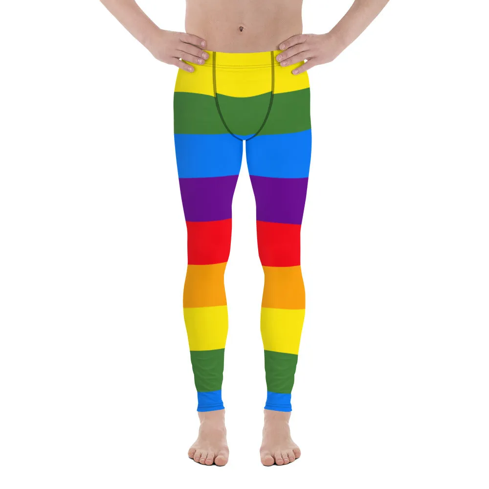 Rainbow Stripes Flag Meggings, Best Gay Pride Best Men's Leggings Pride Outfits-Made in USA/EU/MX