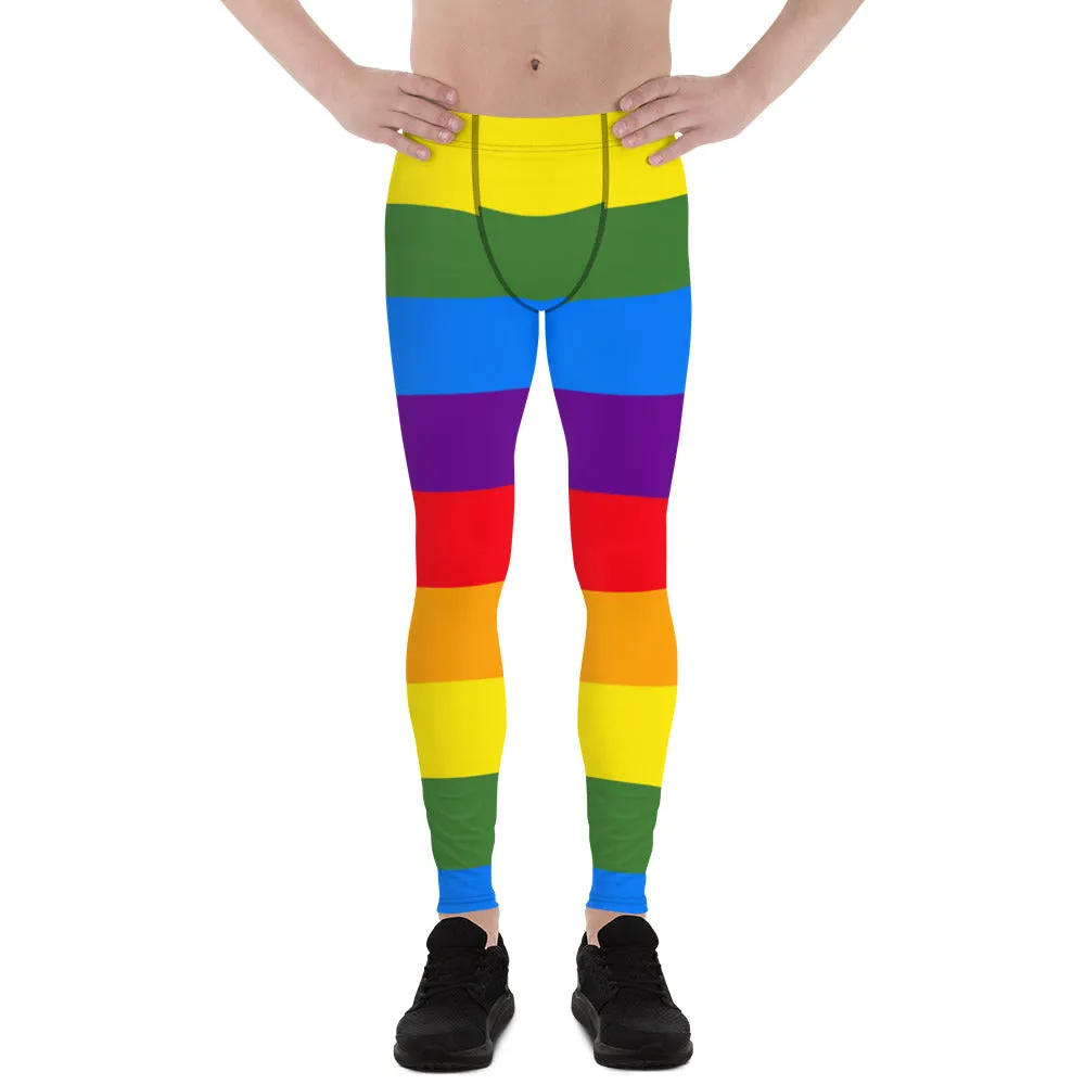 Rainbow Stripes Flag Meggings, Best Gay Pride Best Men's Leggings Pride Outfits-Made in USA/EU/MX