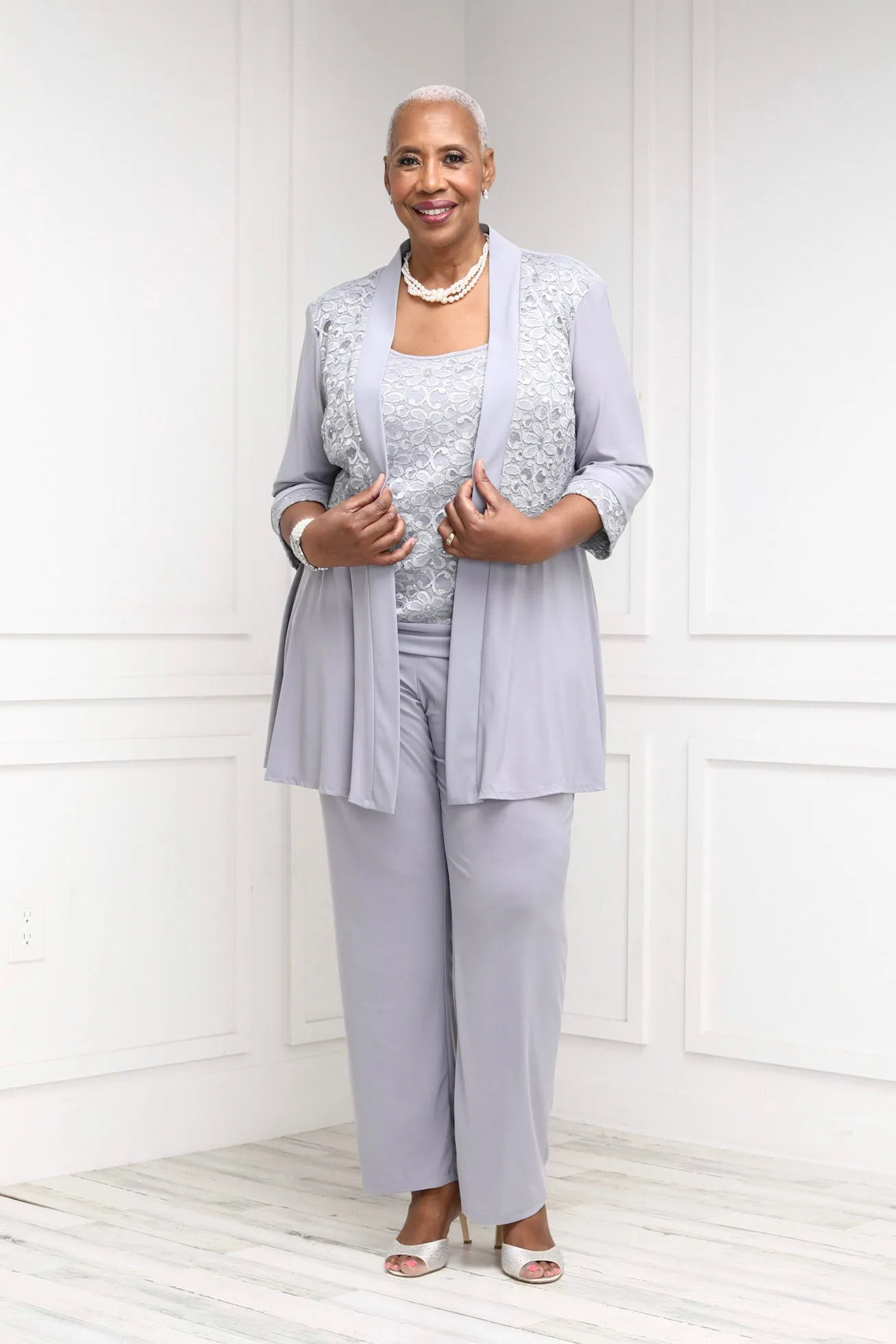 R&M Richards Plus size Women's Lace ITY 2 Piece Pant Suit - Mother of the bride outfit