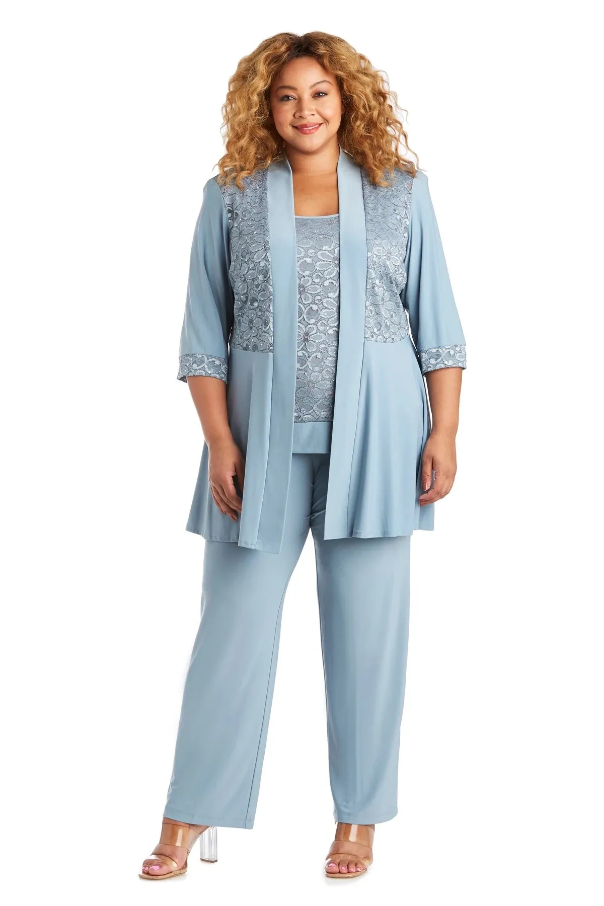 R&M Richards Plus size Women's Lace ITY 2 Piece Pant Suit - Mother of the bride outfit