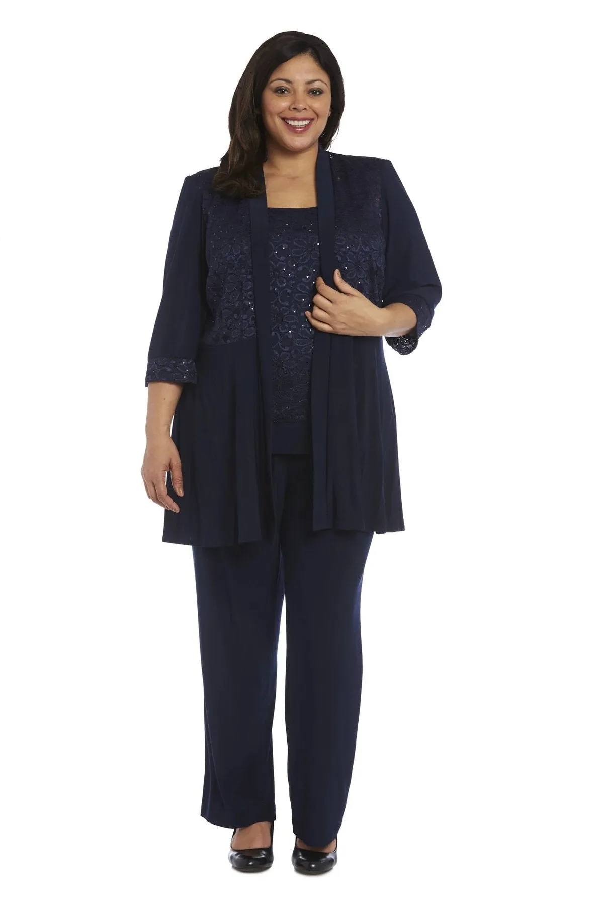 R&M Richards Plus size Women's Lace ITY 2 Piece Pant Suit - Mother of the bride outfit