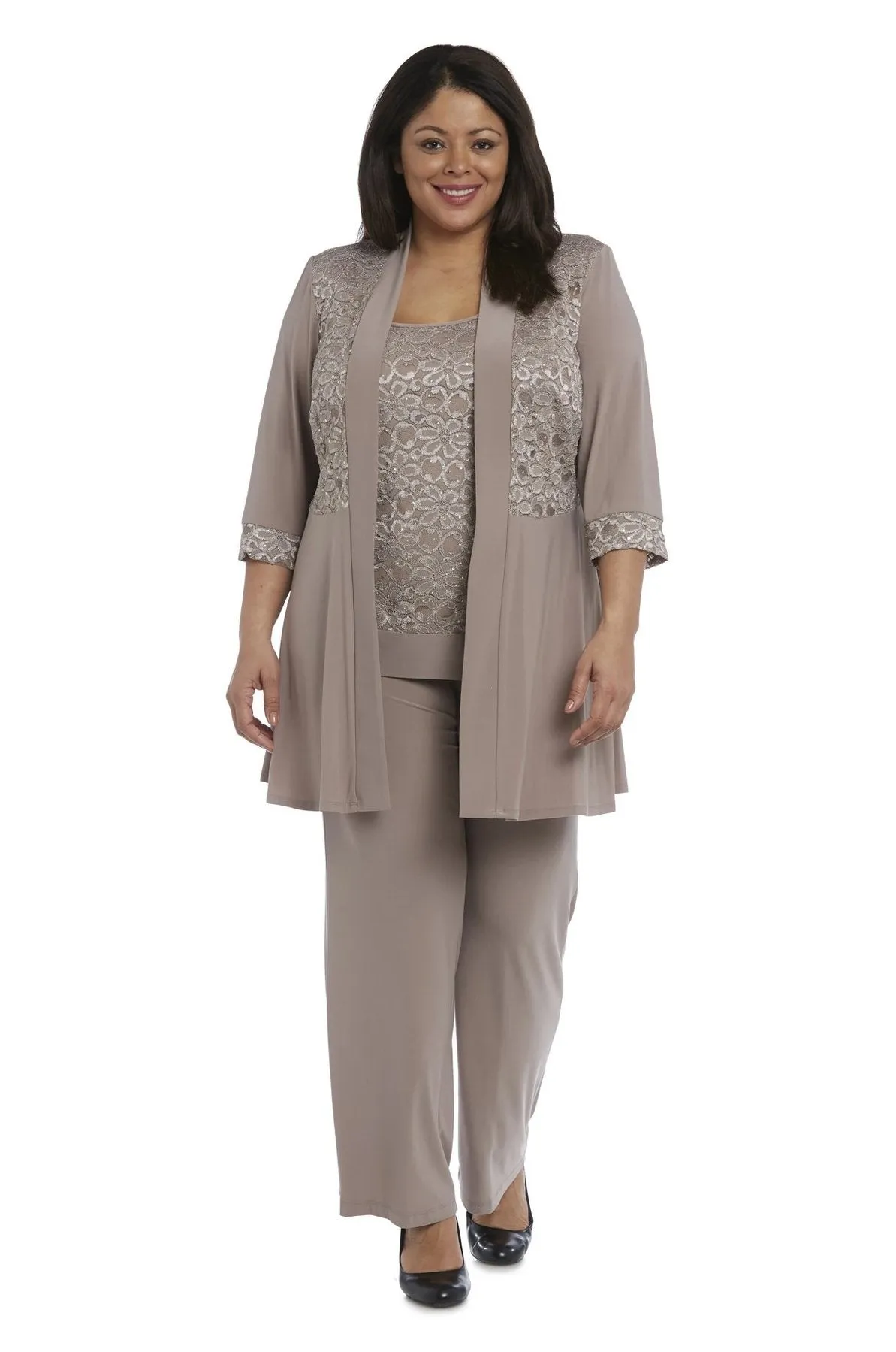 R&M Richards Plus size Women's Lace ITY 2 Piece Pant Suit - Mother of the bride outfit