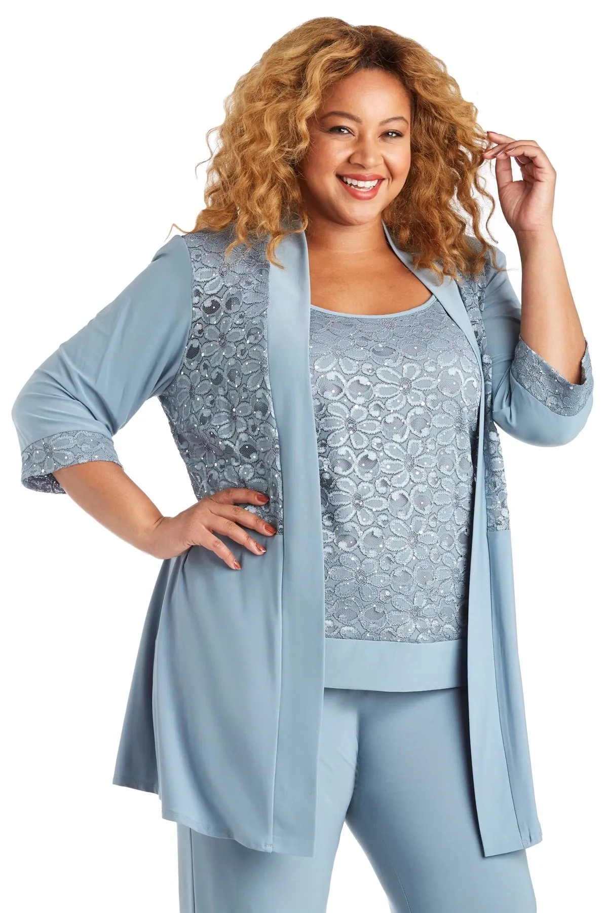 R&M Richards Plus size Women's Lace ITY 2 Piece Pant Suit - Mother of the bride outfit