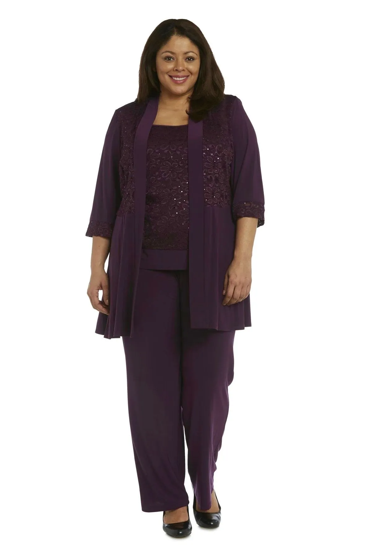 R&M Richards Plus size Women's Lace ITY 2 Piece Pant Suit - Mother of the bride outfit