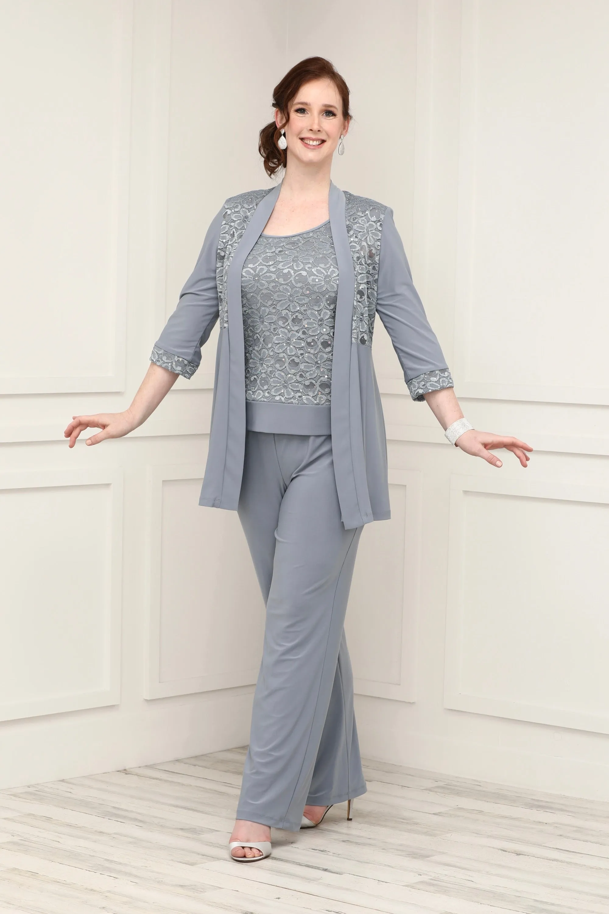 R&M Richards Women's Lace ITY 2 Piece Pant Suit - Mother of the bride outfit