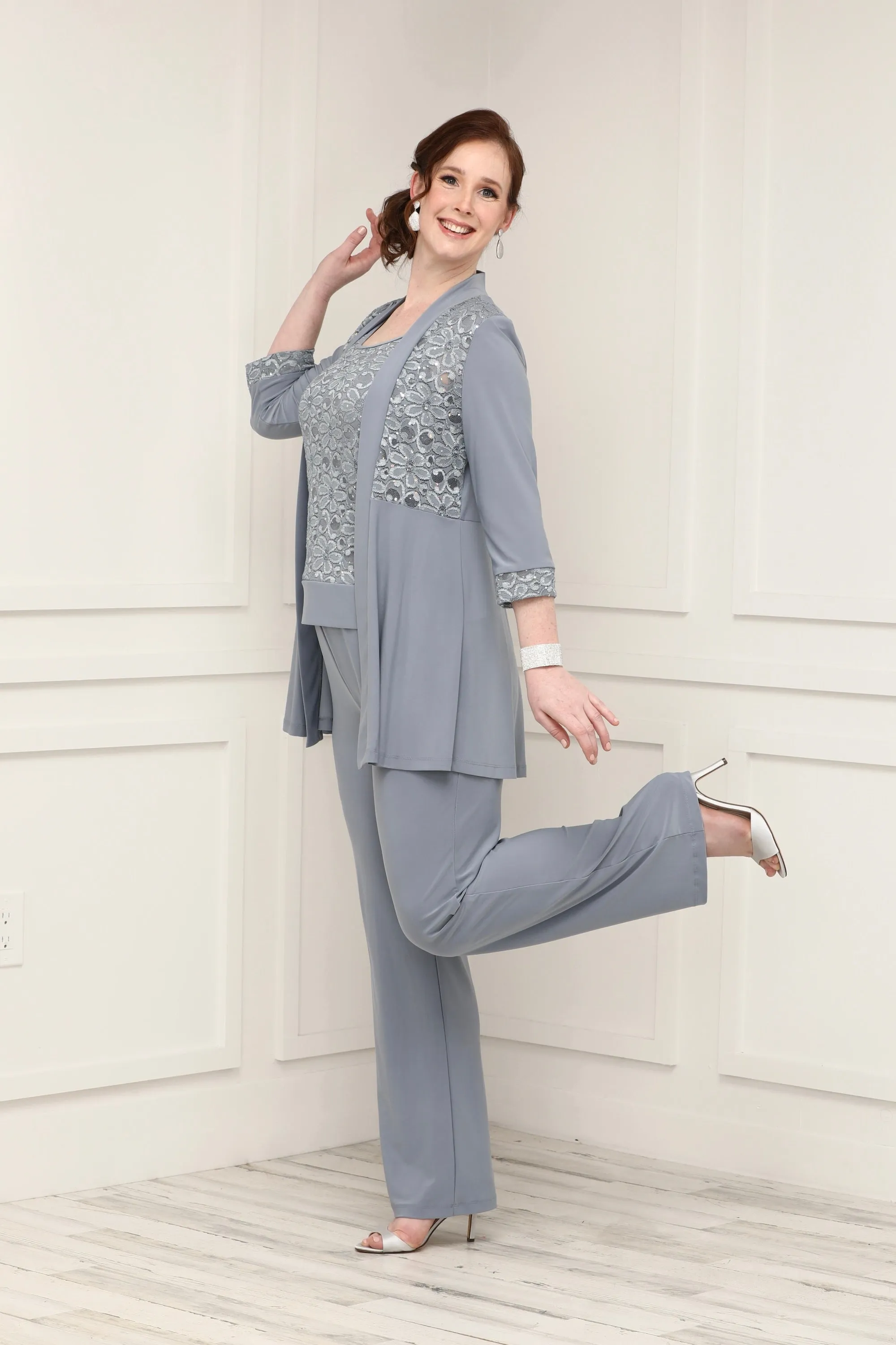 R&M Richards Women's Lace ITY 2 Piece Pant Suit - Mother of the bride outfit