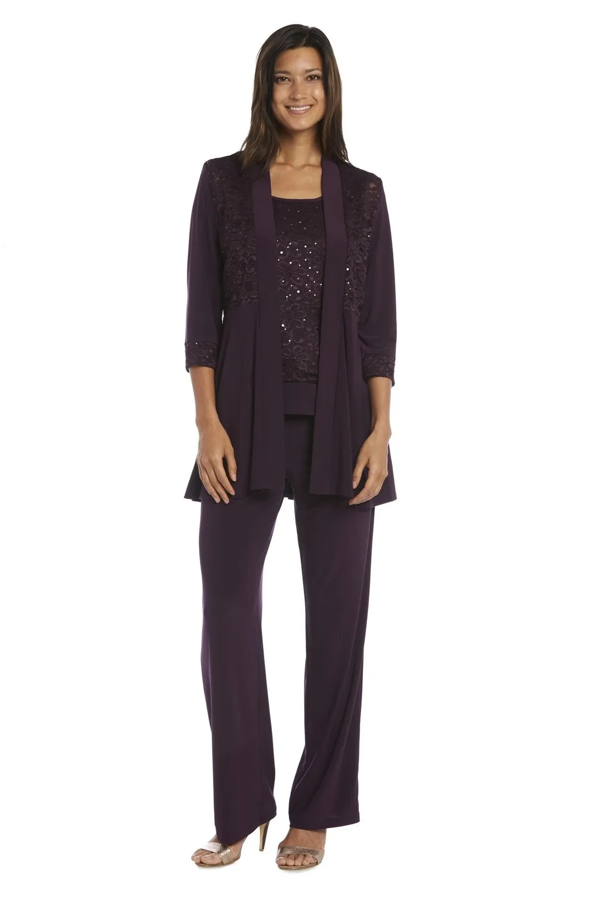 R&M Richards Women's Lace ITY 2 Piece Pant Suit - Mother of the bride outfit