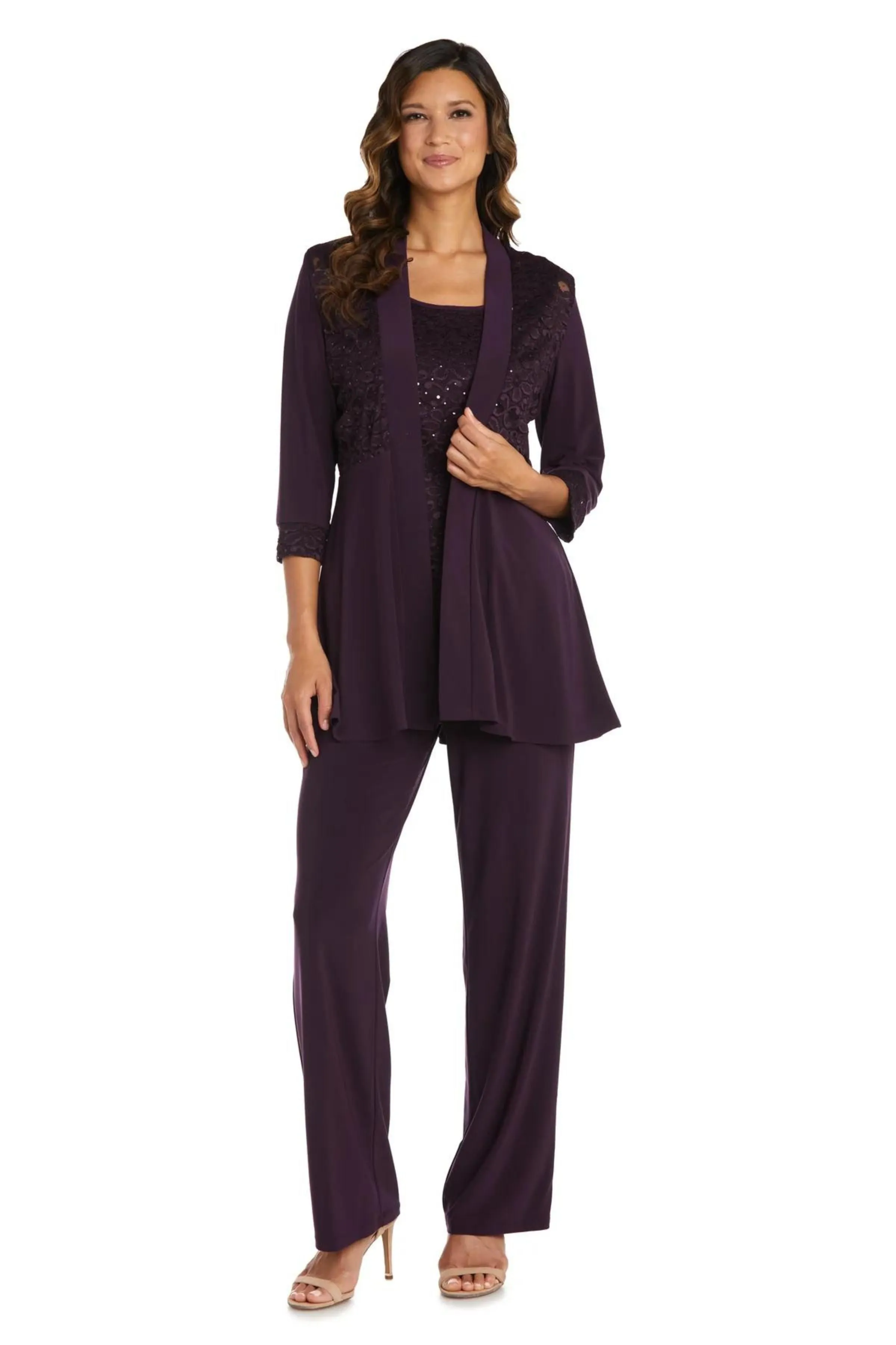 R&M Richards Women's Lace ITY 2 Piece Pant Suit - Mother of the bride outfit