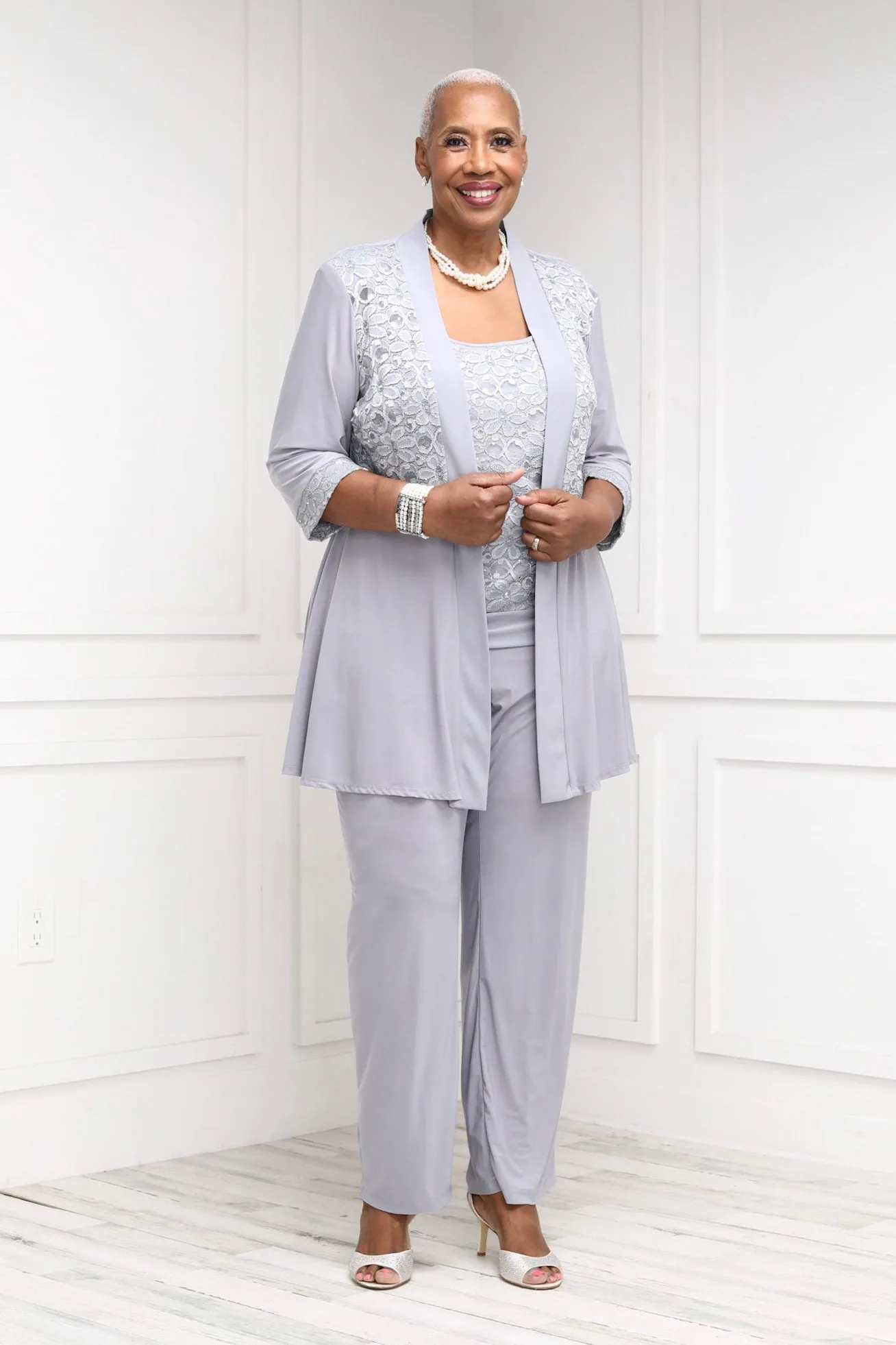 R&M Richards Women's Lace ITY 2 Piece Pant Suit - Mother of the bride outfit