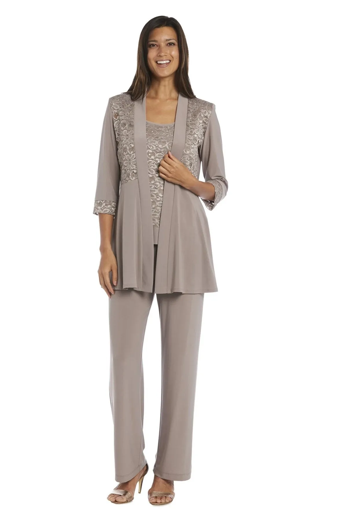 R&M Richards Women's Lace ITY 2 Piece Pant Suit - Mother of the bride outfit