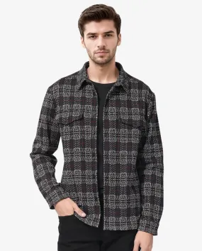 Rare Rabbit Men's Torija Black Cotton Polyester Fabric Full Sleeves Button Closure Checks Shacket