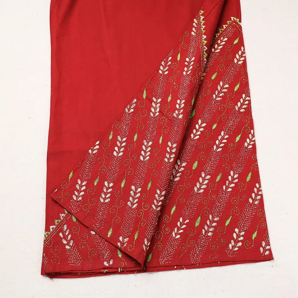 Red - Bengal Kantha Embroidery Cotton Palazzo