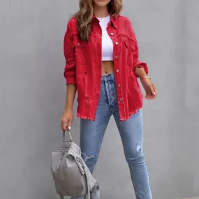 Red Tattered Denim Jacket