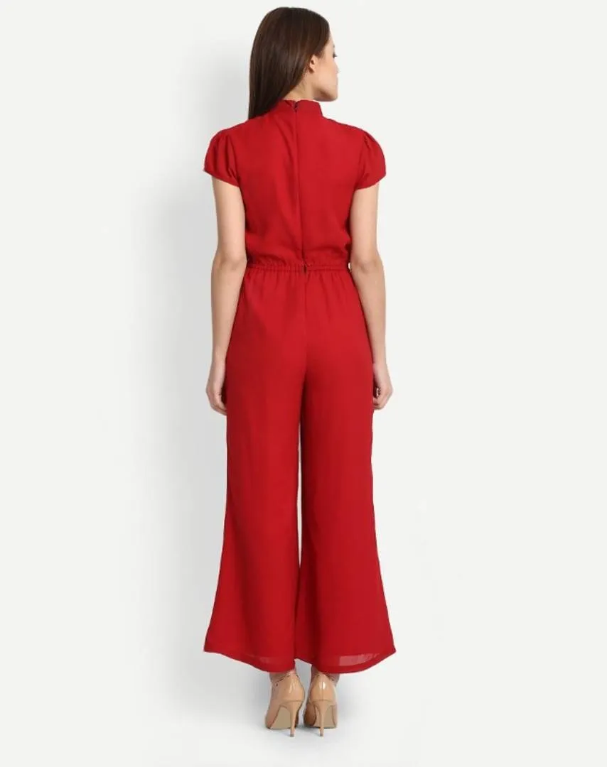 RED TIE NECK JUMPSUIT