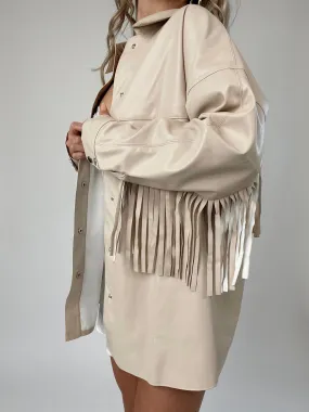 Reign Faux Leather Fringe Jacket // Oatmeal