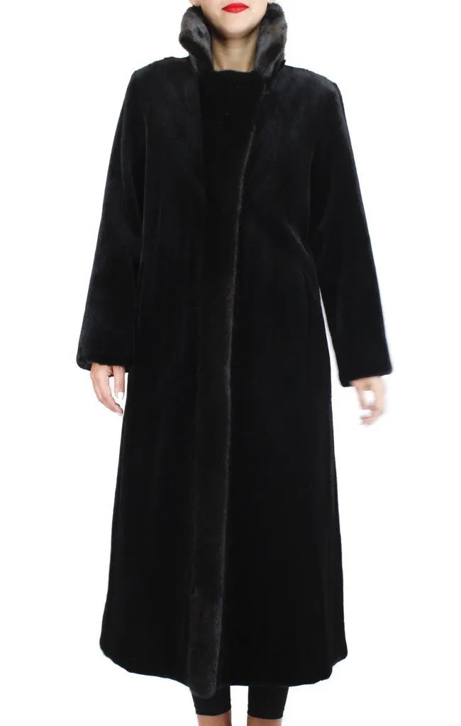 REVERSIBLE SHEARED & UNSHEARED FULLY LET OUT FEMALE MINK FUR LONG COAT