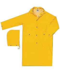 River City Garments X-Large 49" Yellow Classic .3500 mm PVC And Polyester Rain Coat With Snap Storm Fly Front Closure And Detachable Drawstring Hood