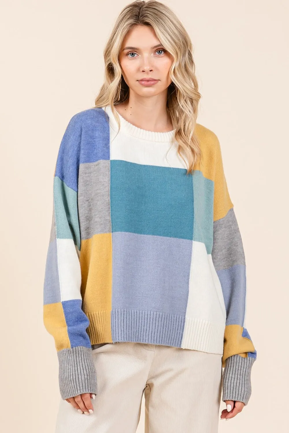 Round Neck Color Block Sweater