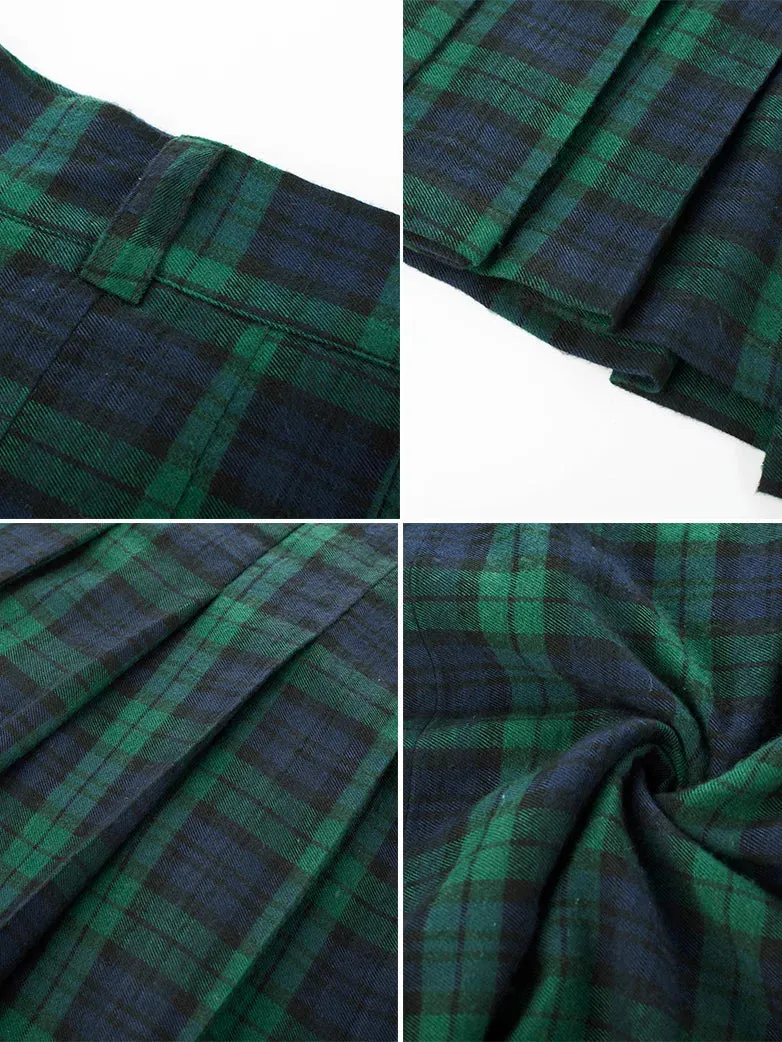 Scottish Mens Tartan Utility Kilt Pleated Midi Skirt with Bag