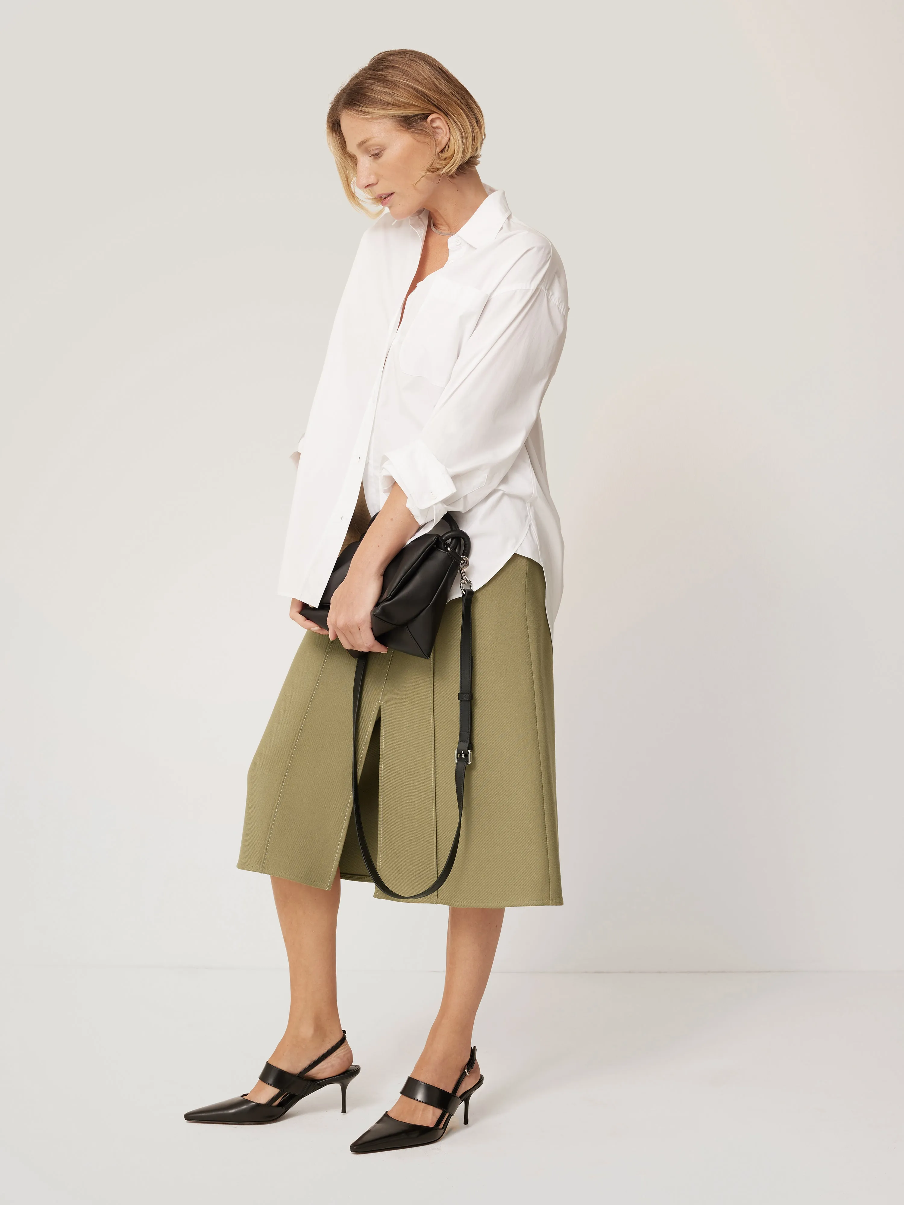 Seamed Detail A Line Skirt | Khaki