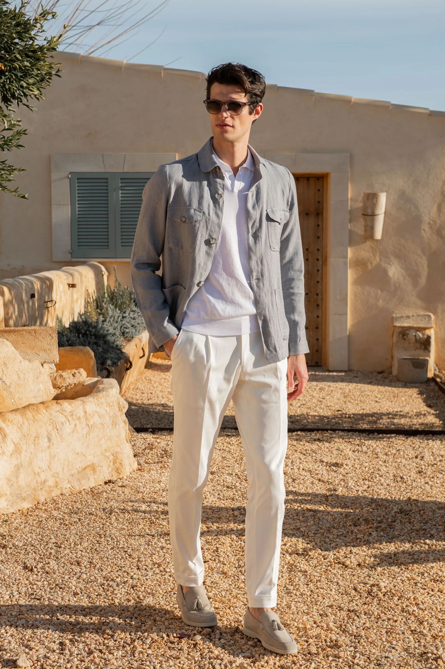 Sky grey herringbone linen Safari Jacket – Made in Italy