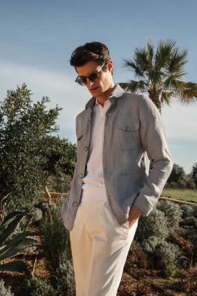 Sky grey herringbone linen Safari Jacket – Made in Italy