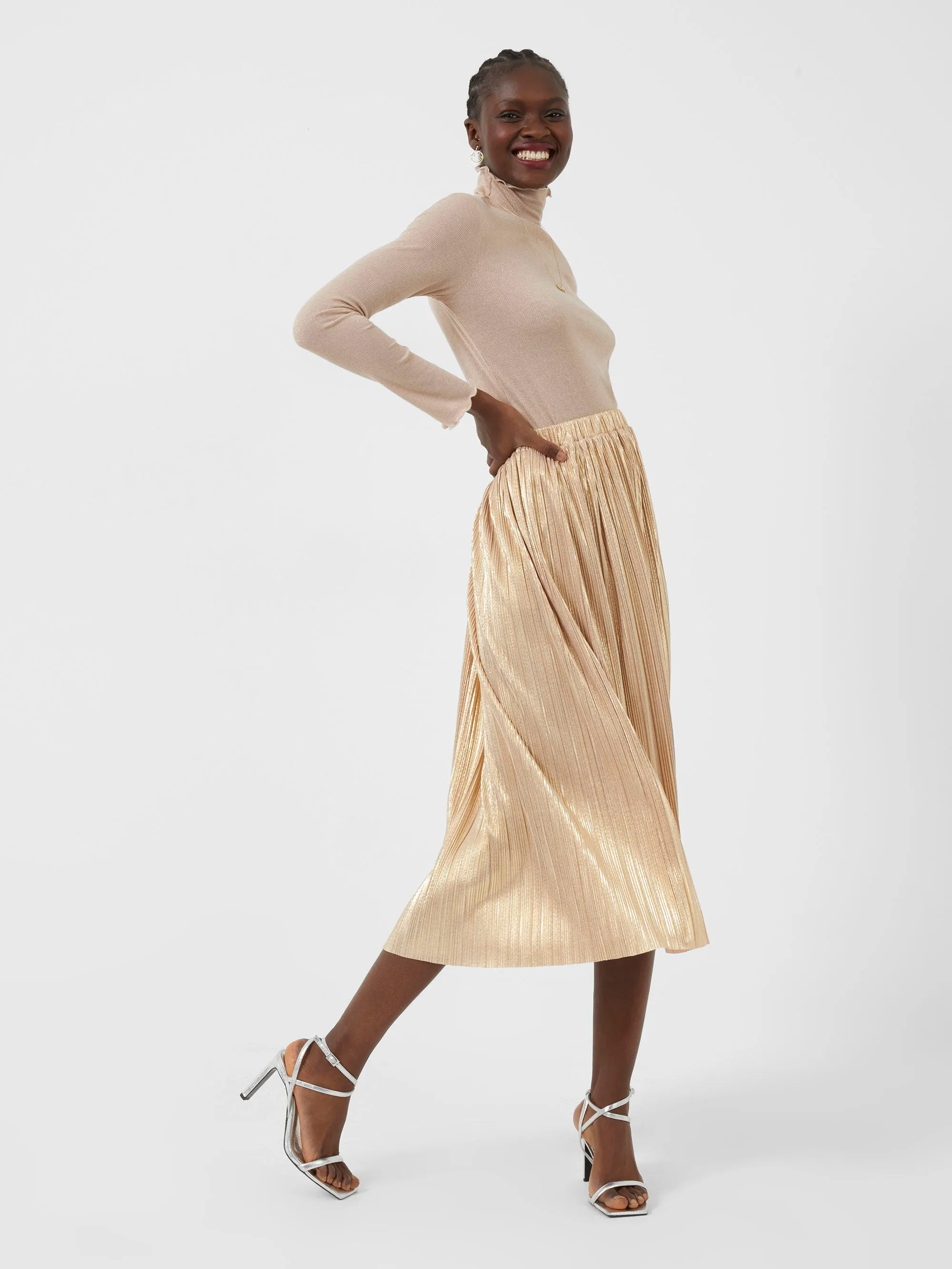 Sky Jersey Shimmer Midi Skirt