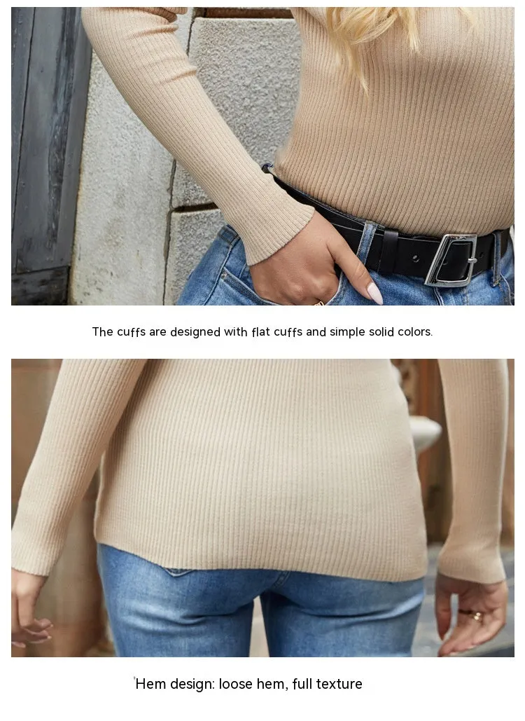 Slim Fit High-elastic V-neck Base Puff Sleeve Sweater For Women