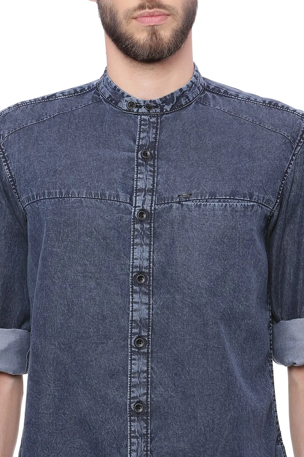 Slim Fit Satin Indigo Shirt