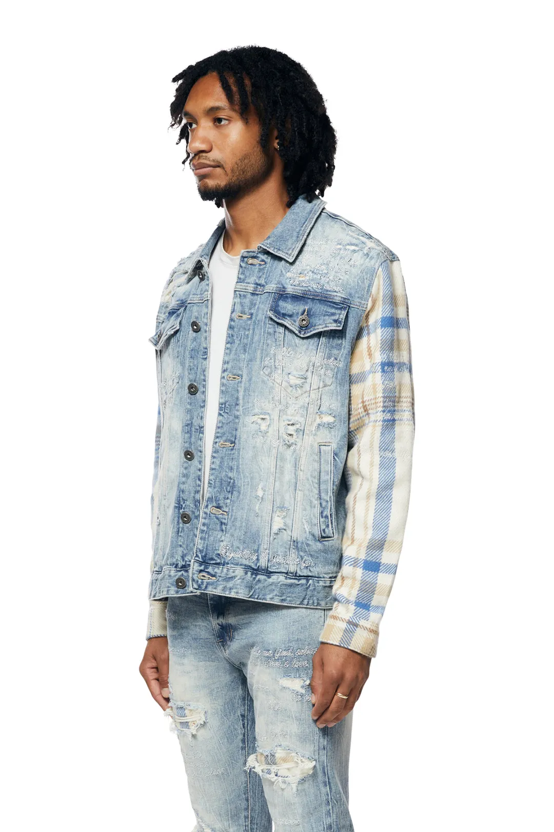 Smoke Rise Men's Embroidered Plaid Backed Denim Jacket