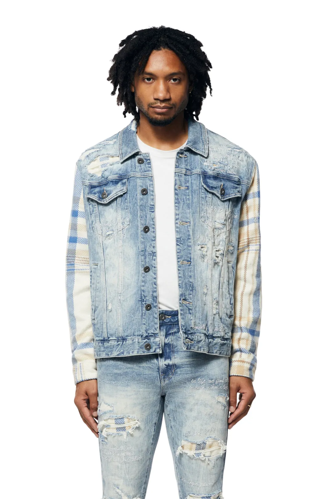 Smoke Rise Men's Embroidered Plaid Backed Denim Jacket