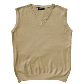 Solid Beige Mens V-Neck Sweater Vest