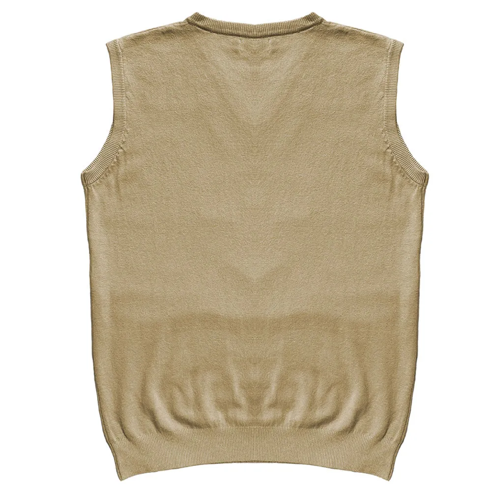 Solid Beige Mens V-Neck Sweater Vest