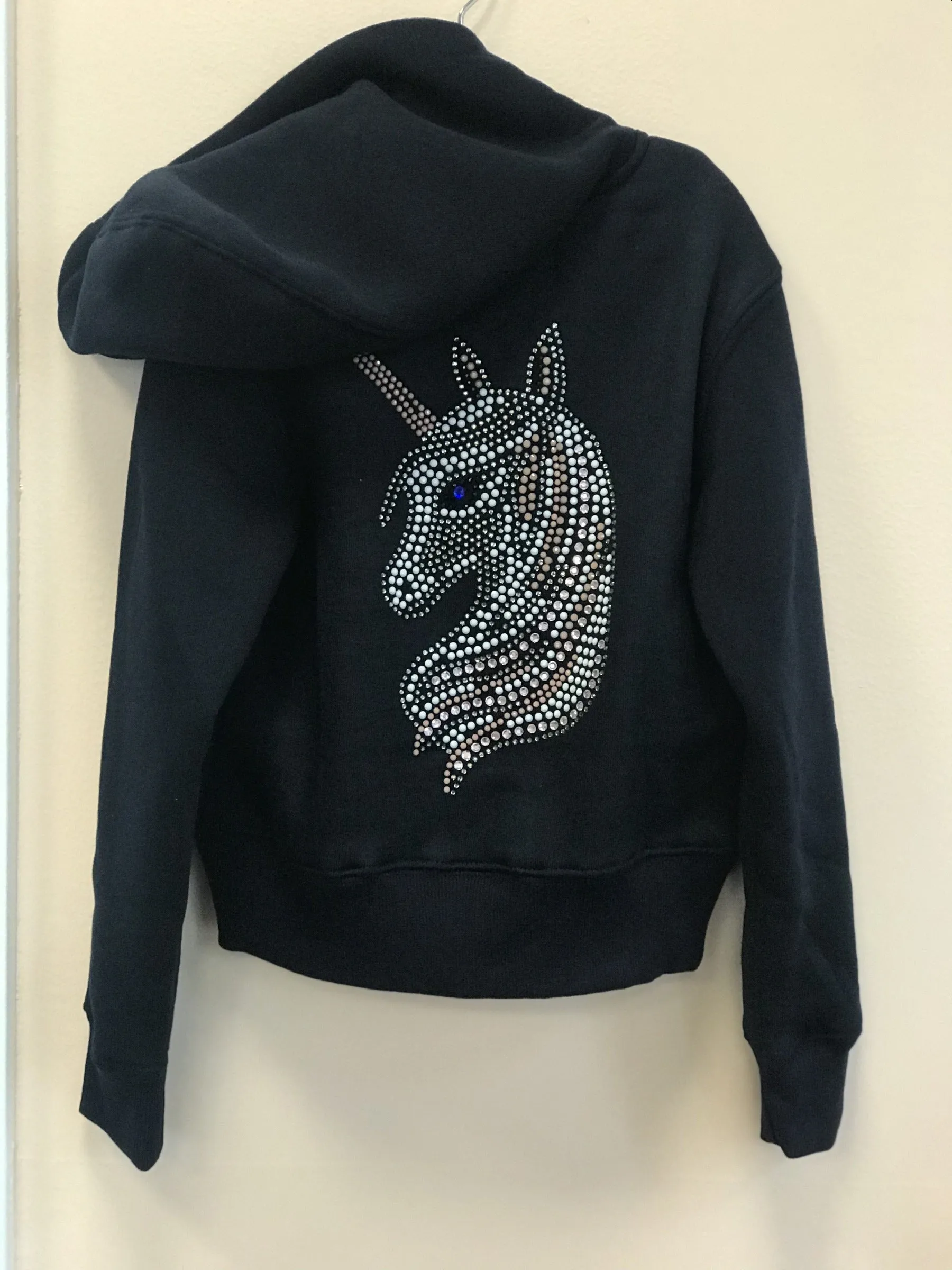 Sparkle By Stoopher Girls Navy Unicorn Bling Crystal Zip up Hooded Jacket