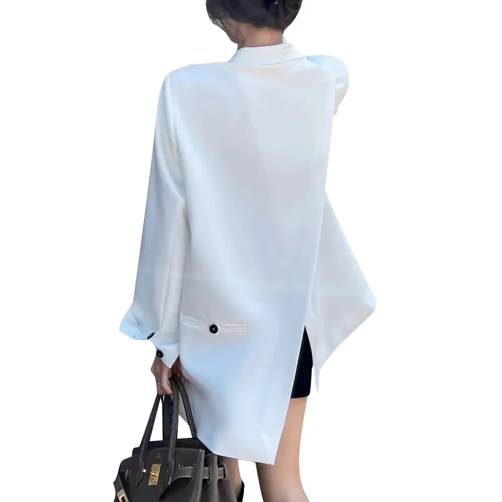 Split Blazer For Women Notched Collar Long Sleeve Solid Minimalist Casual Blazers Female Autumn Clothing Style