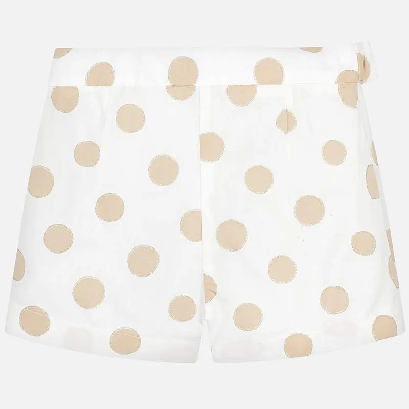 SS19 Mayoral Older Girls Cream & Gold Polka Dot Shorts 6211