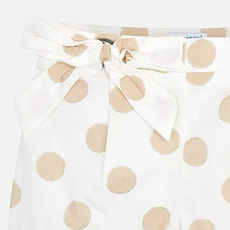 SS19 Mayoral Older Girls Cream & Gold Polka Dot Shorts 6211