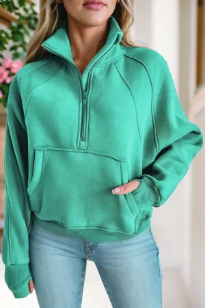 *Stand Collar Ribbed Thumbhole Sleeve Sweatshirt