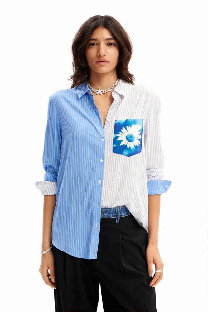 Striped Patchwork Flower Shirt By Desigual