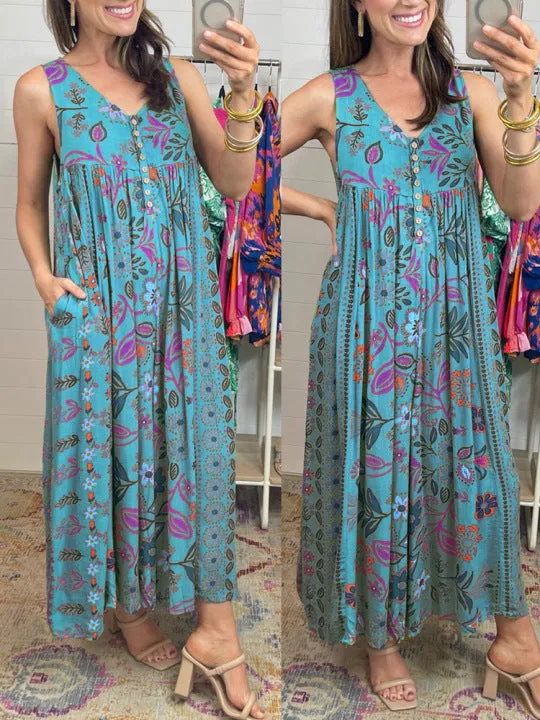 Summer New Women's Retro Print Loose Sleeveless jumpsuit