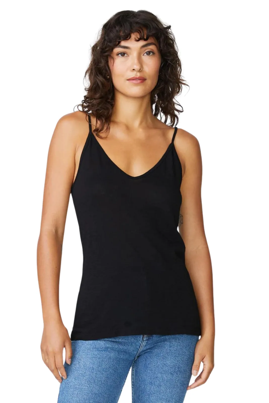 Supima Slub Jersey V-Neck Cami, Black