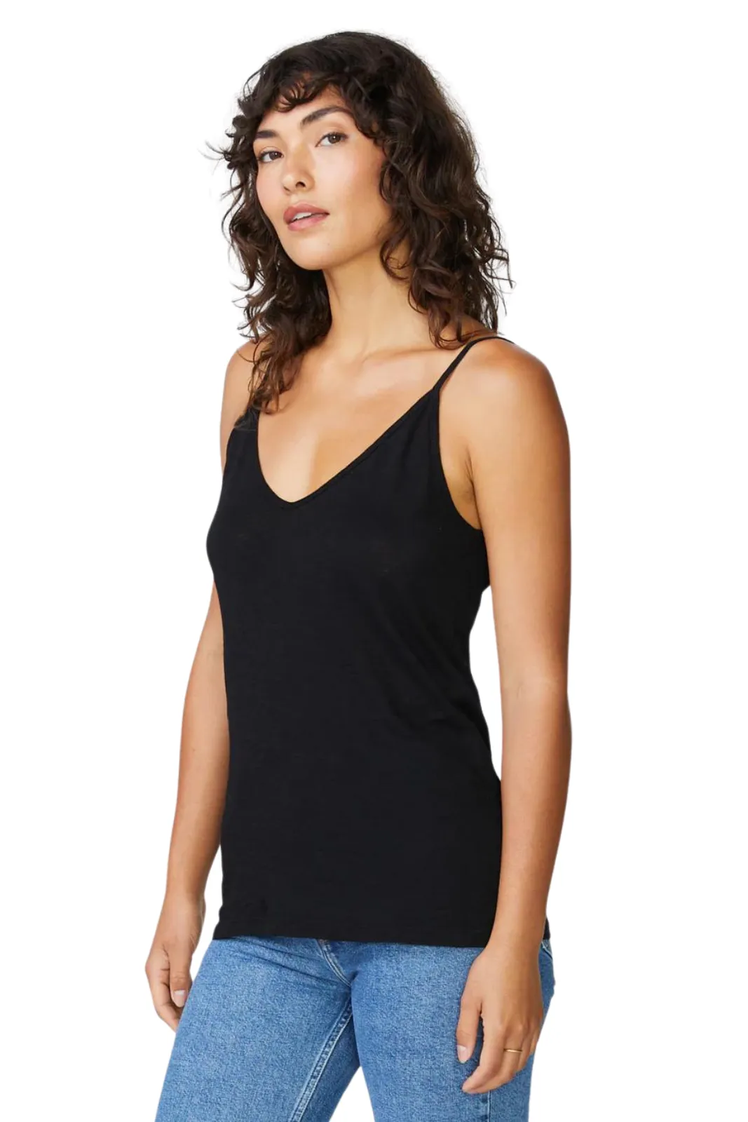 Supima Slub Jersey V-Neck Cami, Black